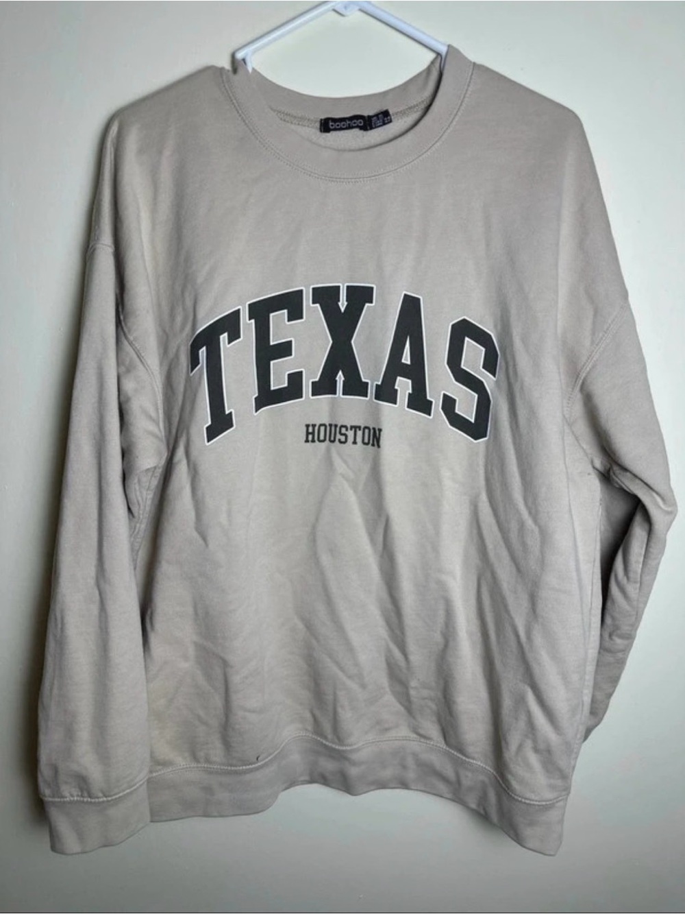 Boohoo Beige 'TEXAS HOUSTON' Crewneck Sweatshirt